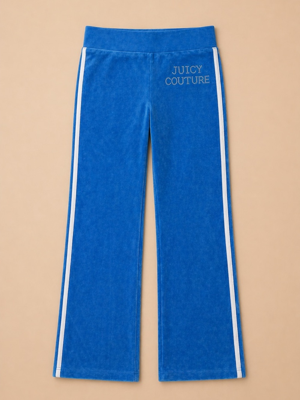RARE Vintage Juicy Couture Women's Blue Velour Flared Track Pants S White Stripe